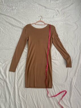 Open Edit Ribbed Long Sleeve Bodycon Mini Dress Tan Size M NWT